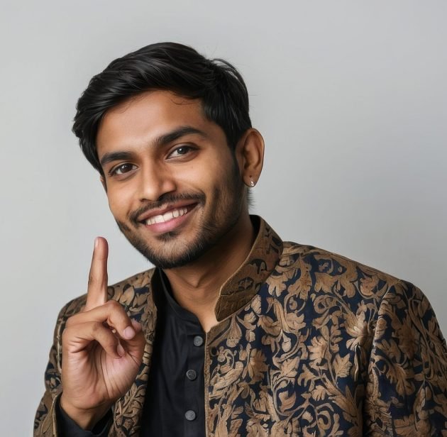 Young Indian man in traditional wearing showing ok